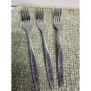 Customcraft Stainless Forks Set 3Floral Rose Taiwan 6 Inch